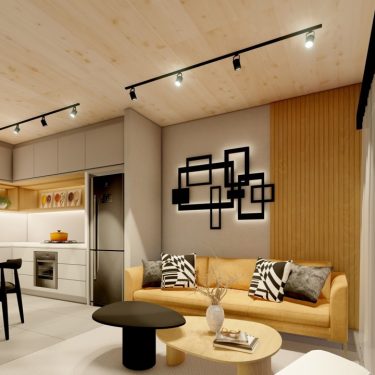 sala e cozinha integradas, apartamento Opção 1 - Home Arquitetos